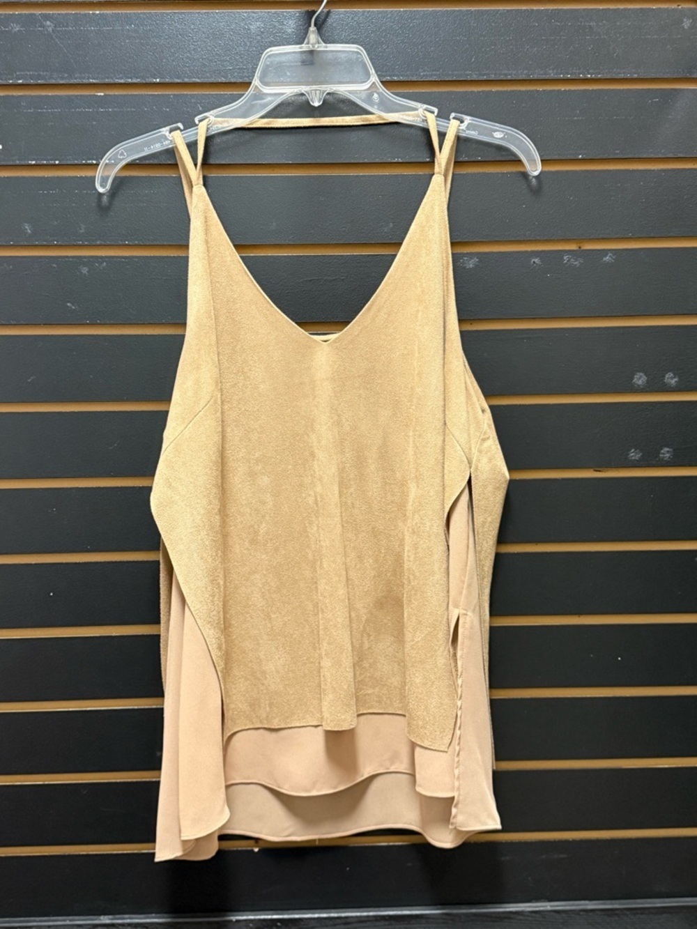 Sans Souci Tan Layered Camisole Tank Top Side Slit Double Layer Flowy Large